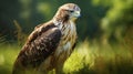 Brown and White Bird of Prey Standing in the Grass Royalty Free Stock Photo