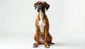 Seated Boxer Dog on White Background Royalty Free Stock Photo