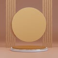 brown and white cylinder pedestal podium with circle shape backdrop and brown battens. abstract pastel brown color. 3d rendering