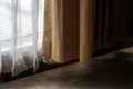 Brown white hospital curtain sunlight