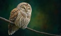 A brown and white owl is sitting on a branch Royalty Free Stock Photo
