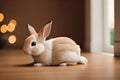 Brown and white rabbit on the Floor. Royalty Free Stock Photo