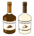 Brown and White sweet French Creme de Cacao chocolate cocoa liqueurs in a bottle. Doodle cartoon hipster style vector