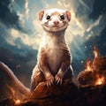 Ai Generated illustration Wildlife Concept of Brown and White Weasel Royalty Free Stock Photo