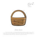 Brown wicker basket on a white background. Handmade products icon