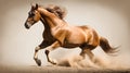 Brown wild horse running in the nature blur background with lot of dust on the ground Royalty Free Stock Photo