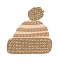 Brown winter wool hat. Simple cap drawing. Vector illustration Royalty Free Stock Photo
