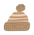 Brown winter wool hat. Simple cap drawing. Vector illustration