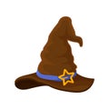 Brown wizard hat. Vector illustration on white background. Royalty Free Stock Photo