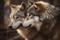 Brown Wolves Couple In Woods
