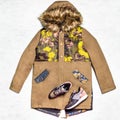 Brown woman jacket with a shoes