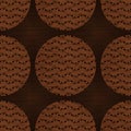 Brown wood effect decorative inlay texture. Seamless engraved oriental hardwood style pattern. Ornamental grain all over