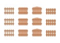 Brown wood fences, wooden decorative border, graphic boundary. Garden or house wood fencing. Rural fence on farm for