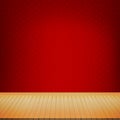 Brown wood floor with chinese style red background empty room wi Royalty Free Stock Photo