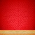 Brown wood floor with chinese style red background empty room wi Royalty Free Stock Photo