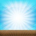 Brown wood floor texture and cloud blue sky sunbuest background Royalty Free Stock Photo