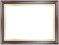 Brown wood frame with gold trim.