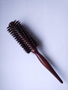 Wood hair brush styling and blowdry Royalty Free Stock Photo