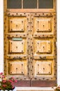 Brown wood old door - classical facade background