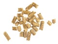 Brown wood pellets  isolated white background. natural pile of wood pellets. organic biofuels texture. Alternative biofuel from Royalty Free Stock Photo