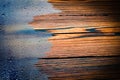 Brown wood texture. Abstract wood texture background through window with drops Royalty Free Stock Photo