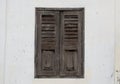 Brown Wood Window on cement wall at home Royalty Free Stock Photo
