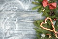 Brown wooden background with festive Christmas decoration, copy space Royalty Free Stock Photo