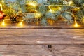Brown wooden background with festive Christmas decoration, copy space Royalty Free Stock Photo