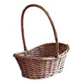 Brown wooden basket over white