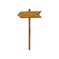 Brown wooden board in shape of arrow. Direction sign. Road signboard pointing to the left. Icon of signpost. Natural Royalty Free Stock Photo