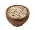 Brown wooden bowl with dried pearl barley Royalty Free Stock Photo