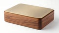 Brown wooden box with gold lid on white background Royalty Free Stock Photo