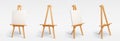 Brown wooden easel empty, with white blank canvas