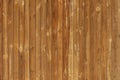 Brown wooden fence for abstract backgrounds and textures. Vertical wall varnished panels with knots.