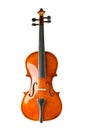 Brown wooden fiddle or violin, classic musical instrument, isolated over white background