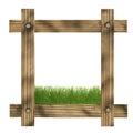 Brown wooden frame against a white background with grass and copy space in the center Royalty Free Stock Photo