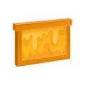 Wooden frame with honeycomb. Sweet honey flowing down. Natural and healthy farm product. Apiary symbol. Flat vector