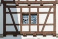 Facade of vintage timbered building in Europe