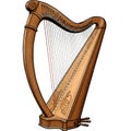 Brown Wooden Harp with Strings on White Background Royalty Free Stock Photo