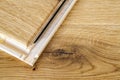 Brown wooden parquet floor planks installation , close up. Carpentry concept.