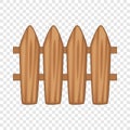Brown wooden picket fence icon, cartoon style