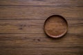 The brown wooden plate on a rustic table closeup. horizontal top