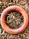 Brown wooden ring with dry grass in background Royalty Free Stock Photo