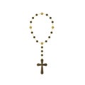 Brown wooden rosary necklace cross religion isolated on white background. Christian cross. Royalty Free Stock Photo