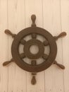 Brown wooden ship steering wheel decoration