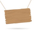 Brown wooden sign with rope hanging with shadow Royalty Free Stock Photo