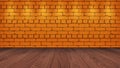 The brown wooden table top in the background is a orange old brick. Spotlight effect on the wall - can be used for display or Royalty Free Stock Photo