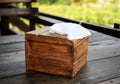 Brown wooden tissue paper box Royalty Free Stock Photo