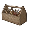 Brown Wooden Toolbox with Various Hand Tools Royalty Free Stock Photo