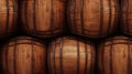 Brown wooden wine beer barrel stacked background